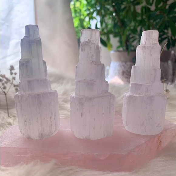 Satin Spar Stepped Tower Selenite Mini Tower Crystal Healing Selenite - Picture 4 of 5